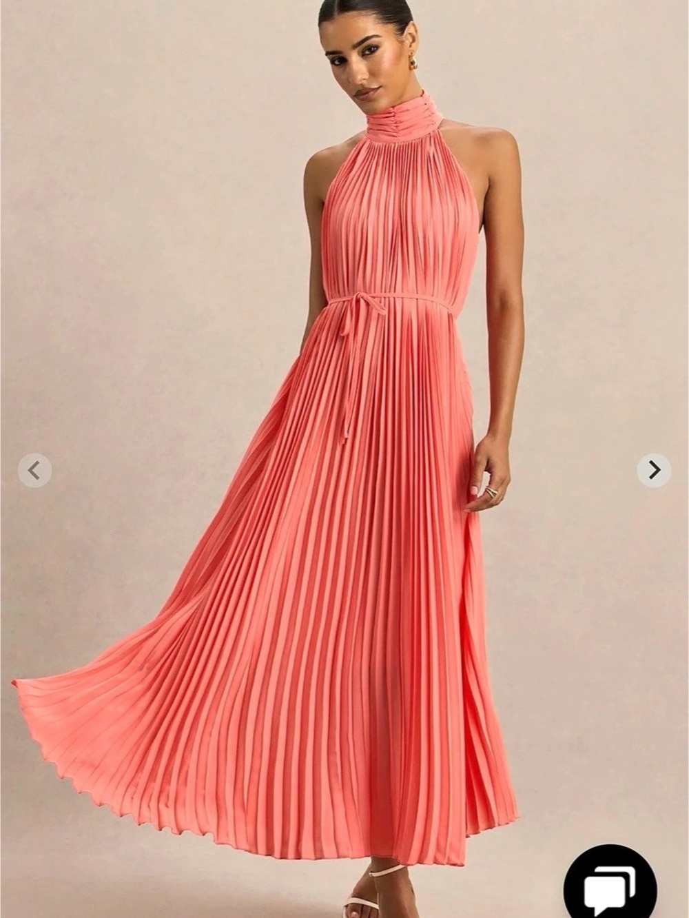 NWT Pleated Halter Midi Dress in coral